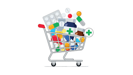 Conveniently purchase essential medications and colorful vitamins easily using a shopping cart icon