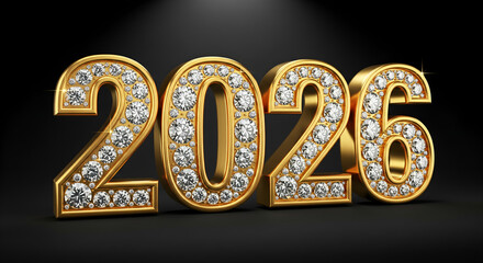 3d Gold And Diamond Style text 2026 background Happy new year 