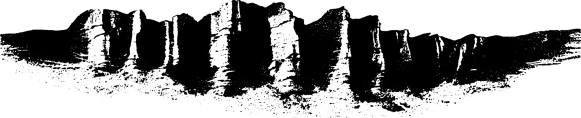 Black and white stencil illustration of deep geological grooves for artistic design