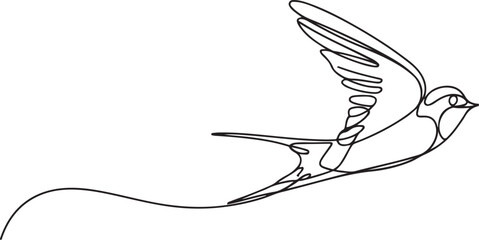 Barn Swallow flying, barn swallow flyin continuous one line drawing, Domestic Barn swallow in flight. one line Icon drawing