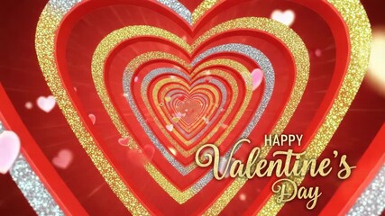 Glittering concentric hearts and "happy valentine's day" text