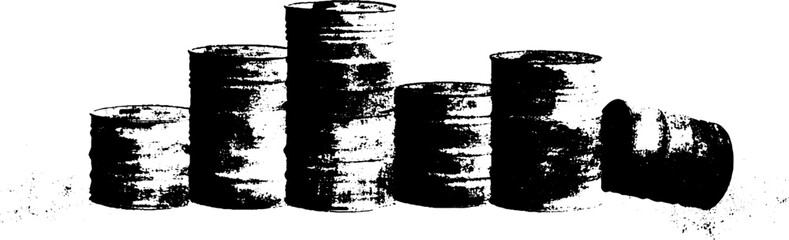 Fototapeta premium Black and white stencil art of dented metal trash cans in grunge style