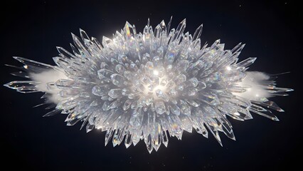 Vibrant multifaceted crystal cluster with prismatic light refractions and sparkling purity, an ethereal diamond-like formation embodying clarity, growth, and intricate brilliance, glowing