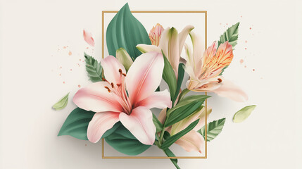 Fototapeta premium watercolor painting of Elegant wedding invitation card background vector. Minimal hand painted watercolor botanical Lilly flowers texture template background. Design for wedding, vip cover, poster, 