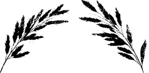 Naklejka premium Black and white stencil of flowing meadow wheat illustration for nature design