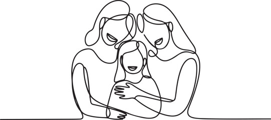 One continuous single drawing line art flat doodle fat, woman, mother, daughter, family, together, female. Isolated image hand draw contour. one line Icon drawing