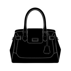 Elegant black women's handbag silhouette on white background