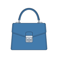 Blue women's handbag illustration with handle and silver clasp