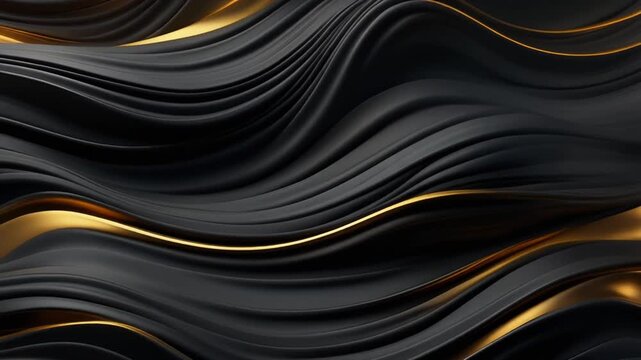Elegant black and gold abstract background with flowing silky waves and luxurious golden streaks, creating a sophisticated and modern textured design for upscale projects and digital art