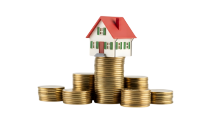 House on coins stack isolated on transparent background