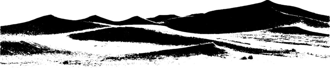 Obraz premium Black and white stencil of layered sand dunes for desert art and design