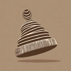 Beanie Hat Line Art Illustration on Beige Background

