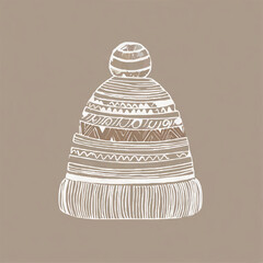 Beanie Hat Line Art Illustration on Beige Background


