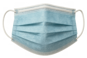 Blue surgical medical face mask providing protection against airborne diseases and viral spread, transparent background