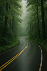 Fototapeta premium Curving road in misty forest