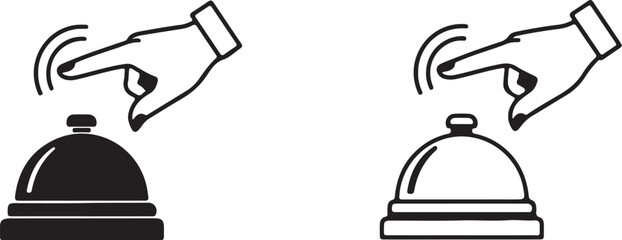 Two Stylized Icons of a Hand Ringing a Service Bell on a White Background hotel on transparent background
