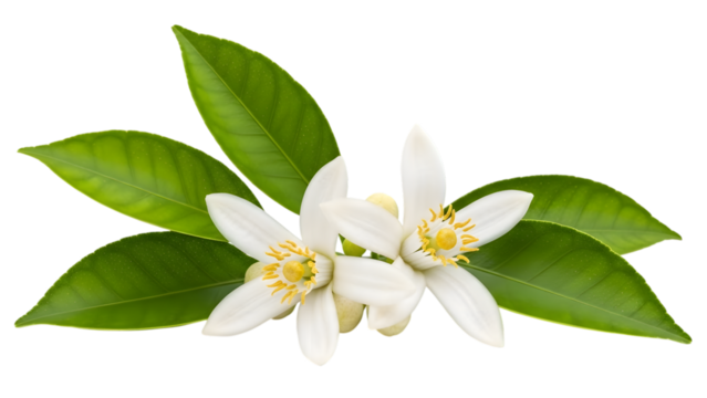 Fragrant orange blossom with green leaves isolated on transparent background - Powered by Adobe