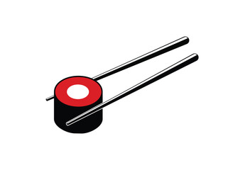 Isometric illustration of a single piece of sushi being held by chopsticks © MD kibriya Ahamed 