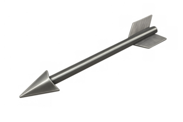 Steel arrow with a pointed tip and guiding fletching. Representing concepts of aiming, progress, goal, and challenge