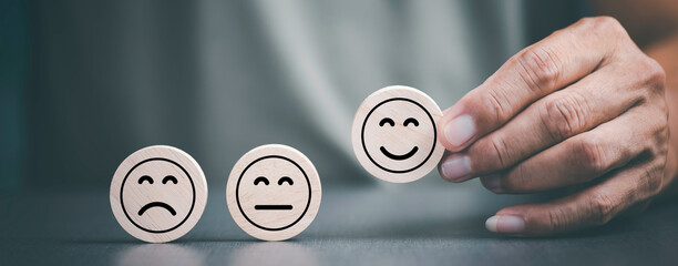 Customer satisfaction, check out concept. Customer survey NPS for improving customer experience, loyalty and repeat business. Create a plan and strategies for managing customer satisfaction.