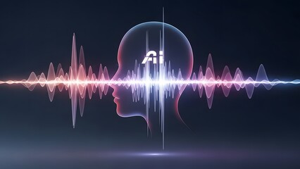 Artificial Intelligence AI Head Silhouette with Sound Waves