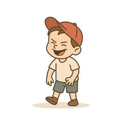 Laughing Mischievous Kid with Tilted Cap cartoon illustration, Vector illustration in flat style.