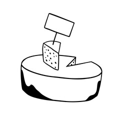 cheese wheel and slab of cheese on white background hand-drawn vector illustration