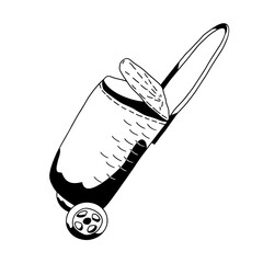 wicker basket grocery shopping cart on white background hand-drawn vector illustration