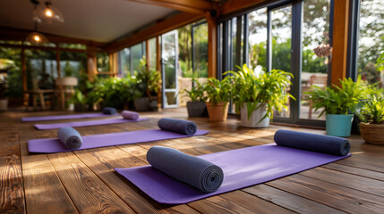 Find inner peace in serene yoga studio with stunning garden views, perfect for mindfulness retreats and wellness promotions, nature-connected practice space, botanical meditation e