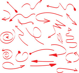 Hand drawn red arrow collection with various shapes and directions.