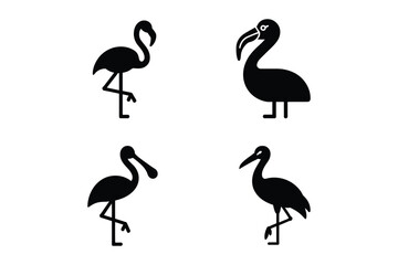 Fototapeta premium Four silhouette illustrations of exotic birds on white background