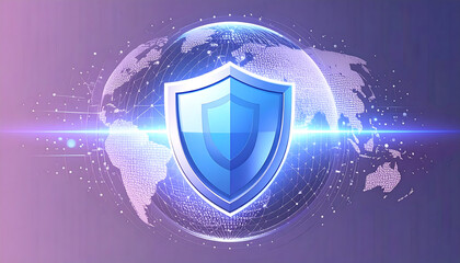 security shield and lock on blue background for global security