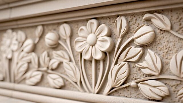 Decorative Floral Stone Molding Detail on Classical Building Facade