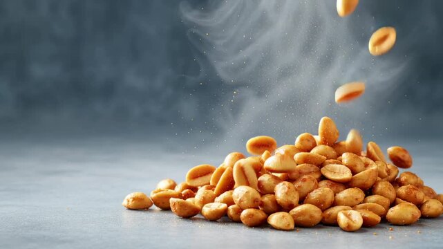 Salted Peanuts Falling in Slow Motion with Smoke Effect