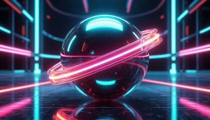 Futuristic neon sphere installation
