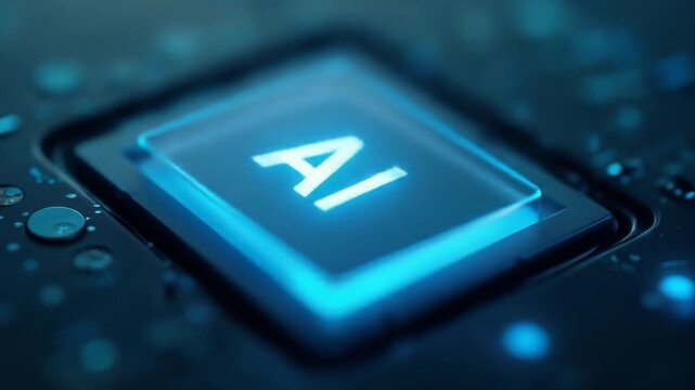 Blue glowing AI button symbolizing a new era of smart technology and digital innovation. Artificial intelligence