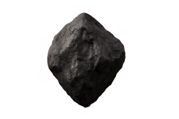 Raw coal rock, a dark and rough material, abstract shape on transparent background, symbolizing mining and energy