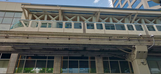 A monorail train in the city