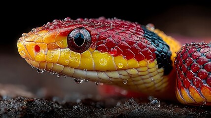 Fototapeta premium Red black yellow coral snake slithering illustrator