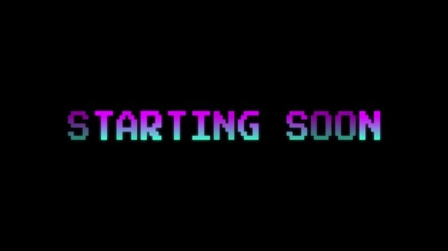 Starting Soon Pixel Text. Retro arcade countdown message with glowing pixel gradient