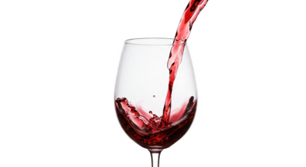 Red Wine Being Poured into a Clear Glass with Splash and Dynamic Movement on Transparent Background