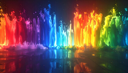 Obraz premium Colorful Water Fountain Display with Rainbow Spectrum.