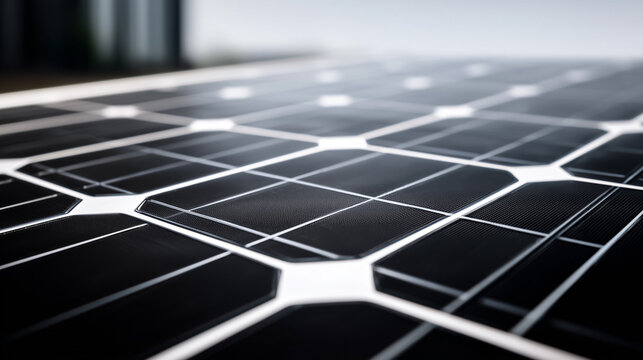 Solar panel close-up showing photovoltaic cells texture and modern technology. Clean energy, renewable power, sustainable electricity generation, environmental innovation concept. - Powered by Adobe