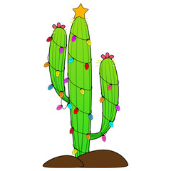 Cactus with Christmas lights