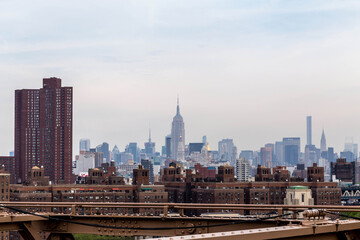 Fototapeta premium A view of Midtown Manhattan New York City from the Brooklyn Bridge Cityscape