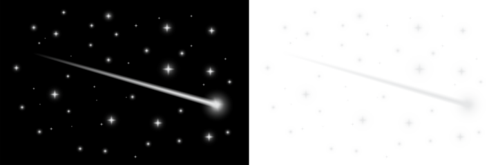 Shooting star, meteor shower and bright sparkling stars png overlay with glowing streaking light trail in the night sky magical starry cosmic universe