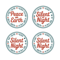 Peace on Earth and Silent Night Holiday Circle Signs — Christmas Festive Quotes, Round Decoration