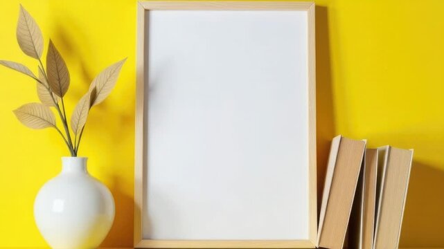 Video A picture frame sits on a shelf next to a decorative vase, perfect for use in a home office or living room
