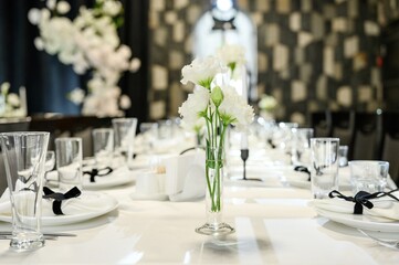 beautiful wedding table setting with flowers and candles