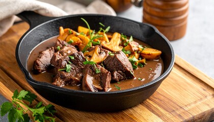 Fototapeta premium Steak in Marsala-Sauce – Zartes Rindfleisch mit Pilzen